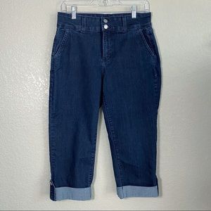 NYDJ Vintage Y2K Rolled Cuff Dark Wash Hi Rise Pedal Pusher Jeans 8